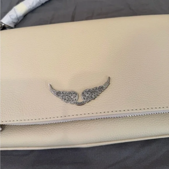 NWT Zadig & Voltaire Rock Grained Leather Shoulder Crossbody Bag Clutch - Flash